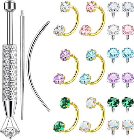 ONESING 18G Horseshoe Nose Rings for Women Surgical Steel Double Gem Half Nose Rings Hoops Internally Threaded Cartilage Helix Tragus Eyebrow Lip Nose Piercings Jewelry for Women Men Silver/Gold in Kuwait