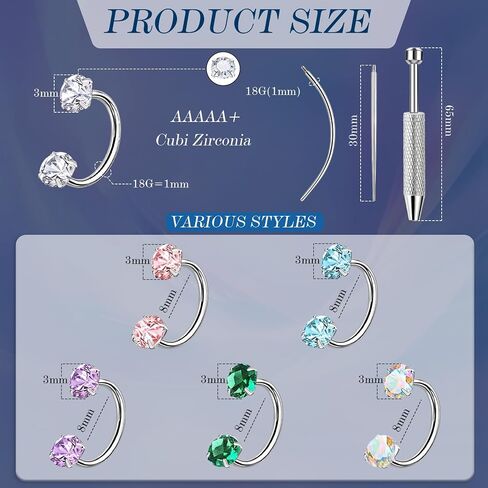 ONESING 18G Horseshoe Nose Rings for Women Surgical Steel Double Gem Half Nose Rings Hoops Internally Threaded Cartilage Helix Tragus Eyebrow Lip Nose Piercings Jewelry for Women Men Silver/Gold in Kuwait