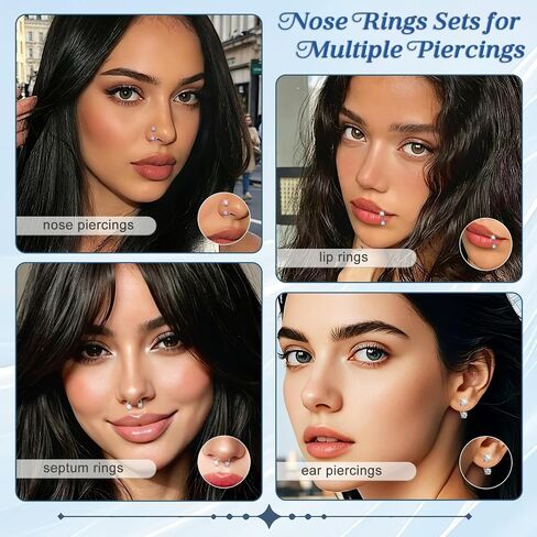 ONESING 18G Horseshoe Nose Rings for Women Surgical Steel Double Gem Half Nose Rings Hoops Internally Threaded Cartilage Helix Tragus Eyebrow Lip Nose Piercings Jewelry for Women Men Silver/Gold in Kuwait