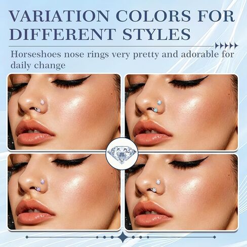 ONESING 18G Horseshoe Nose Rings for Women Surgical Steel Double Gem Half Nose Rings Hoops Internally Threaded Cartilage Helix Tragus Eyebrow Lip Nose Piercings Jewelry for Women Men Silver/Gold in Kuwait