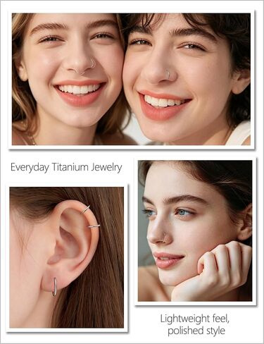 Titanium Nose Ring Hoop earrings Set for Women Men, 5 Sizes 20G Silver Nose Rings for Sensitive Skin, Small Thin Nose Hoop Nostril Piercing, Cartilage Earrings Helix Tragus Septum Clicker Piercing Jewelry, 5–9mm in Saudi Arabia