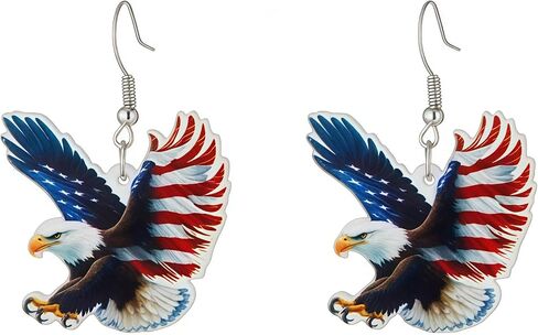 Patriotic American Flag Eagle Earrings, Red White Blue Dangle Earrings for Women, 4th of July Statement Jewelry, Hypoallergenic Ear Hooks in Kuwait