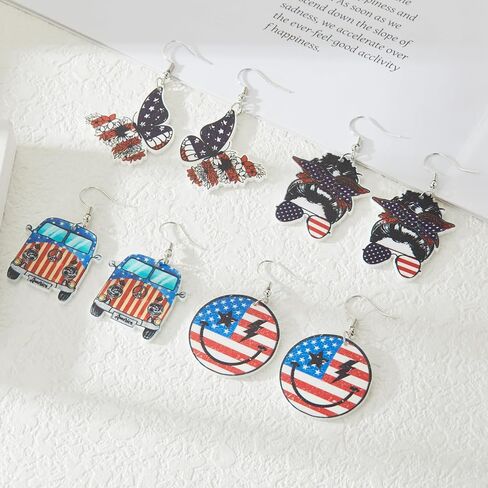 Patriotic American Flag Eagle Earrings, Red White Blue Dangle Earrings for Women, 4th of July Statement Jewelry, Hypoallergenic Ear Hooks in Kuwait