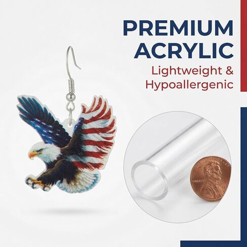 Patriotic American Flag Eagle Earrings, Red White Blue Dangle Earrings for Women, 4th of July Statement Jewelry, Hypoallergenic Ear Hooks in Kuwait