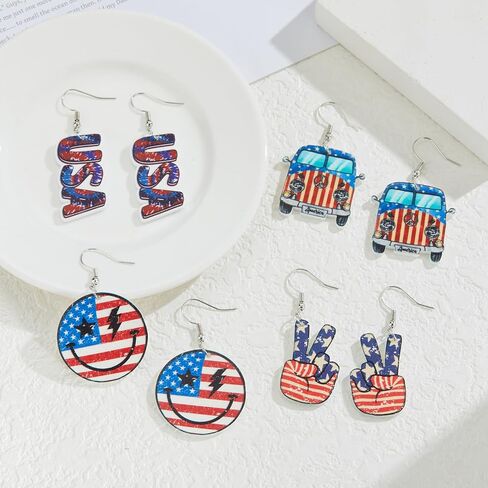 Patriotic American Flag Eagle Earrings, Red White Blue Dangle Earrings for Women, 4th of July Statement Jewelry, Hypoallergenic Ear Hooks in Kuwait