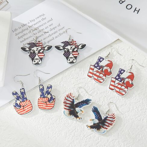 Patriotic American Flag Eagle Earrings, Red White Blue Dangle Earrings for Women, 4th of July Statement Jewelry, Hypoallergenic Ear Hooks in Kuwait