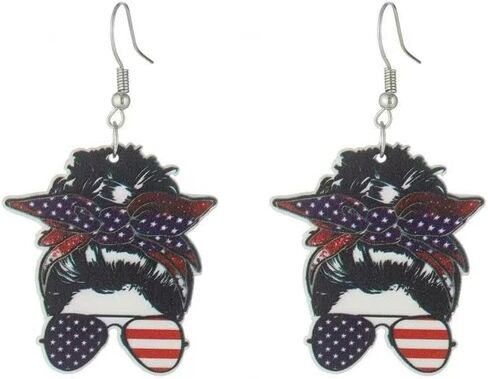 Patriotic American Flag Eagle Earrings, Red White Blue Dangle Earrings for Women, 4th of July Statement Jewelry, Hypoallergenic Ear Hooks in Kuwait
