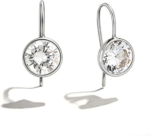 Gold Drop Earrings for Women, 8mm-10mm Round Cubic Zirconia Bezel Dangle Earring Yellow Gold Plated Lever Back Small Crystal Drop Earrings with CZ Hanging Diamond for Mom, Birthday in Saudi Arabia