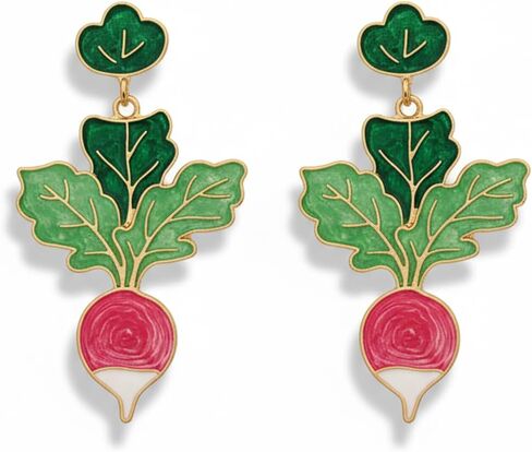 ROSTIVO Alloy Radish Drop Earrings for Women – Green and Red Enamel Vegetable Design, Lightweight Funny Cute Statement Jewelry for Daily Wear & Gift Ideas in Kuwait