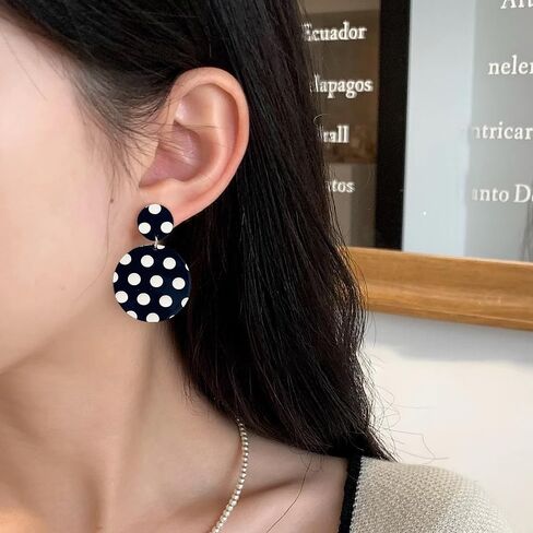 Acrylic Polka Dot Dangle Earrings for Women Silver Plated Vintage Lightweight Resin Geometric Statement Drop Stud Earring Fashion Cute Halloween Featival Jewelry Gift in Kuwait