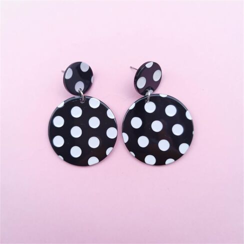 Acrylic Polka Dot Dangle Earrings for Women Silver Plated Vintage Lightweight Resin Geometric Statement Drop Stud Earring Fashion Cute Halloween Featival Jewelry Gift in Kuwait