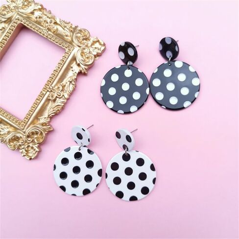 Acrylic Polka Dot Dangle Earrings for Women Silver Plated Vintage Lightweight Resin Geometric Statement Drop Stud Earring Fashion Cute Halloween Featival Jewelry Gift in Kuwait