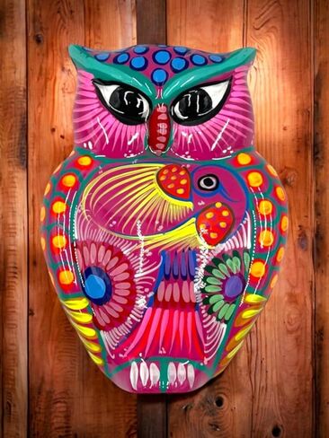 Hanging Decorative Owl – 10 Inch Handmade Guerrero Pottery Mexican Wall Art – Colorful Ceramic Home Decor in Saudi Arabia