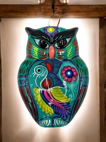 Hanging Decorative Owl – 10 Inch Handmade Guerrero Pottery Mexican Wall Art – Colorful Ceramic Home Decor in Saudi Arabia