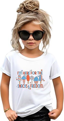 GLIGLITTR Girls 4th of July Shirt Kids American Flag Ice Cream T-Shirt I'm Here for Snacks and Freedom Tee USA Patriotic Tops in Kuwait