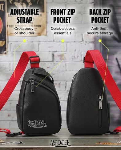 Von Dutch Men's Crossbody Sling Backpack Sling Bag, Black in Kuwait