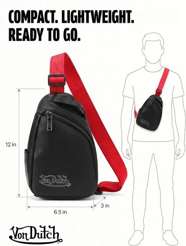 Von Dutch Men's Crossbody Sling Backpack Sling Bag, Black in Kuwait
