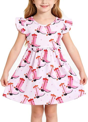Toddler Girl Tropica Dress Hawaii Pineapple Palm Leaves Print Ruffle Outfits Summer Clothes 2-8Y in Saudi Arabia