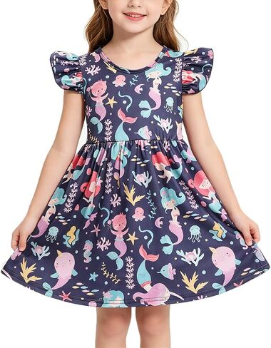 Toddler Girl Dress Cowgirl Western Ice Cream Print Ruffle Outfit Dress Summer Clothes 2-8Y in Saudi Arabia