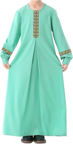WSPLYSPJY Long Sleeve Abaya for Girls Muslim Islamic Dresses Kids Printed Maxi Prayer Clothes Robe in Saudi Arabia