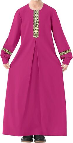 WSPLYSPJY Long Sleeve Abaya for Girls Muslim Islamic Dresses Kids Printed Maxi Prayer Clothes Robe in Saudi Arabia