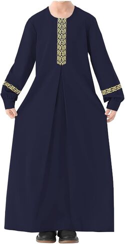 WSPLYSPJY Long Sleeve Abaya for Girls Muslim Islamic Dresses Kids Printed Maxi Prayer Clothes Robe in Saudi Arabia