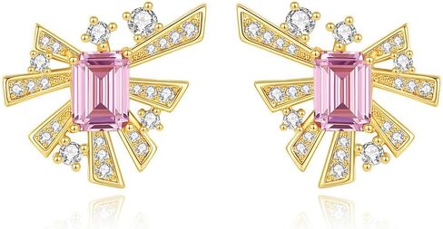 Women's Emerald Cut Pink Moissanite Stud Earrings in 14K Gold, Ideal Jewelry for Daily Elegance in Kuwait