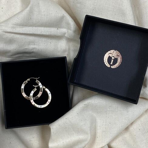 Ioka - 14K Tri Color Gold Diamond Cut Hoop Hinged Earrings in Kuwait