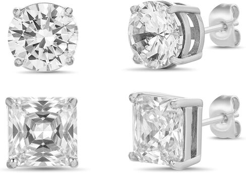 Nautica 9-10 mm Round and Princess Cut CZ Stud Earrings for Men Rhodium Plated Alloy in Kuwait