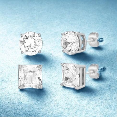 Nautica 9-10 mm Round and Princess Cut CZ Stud Earrings for Men Rhodium Plated Alloy in Kuwait