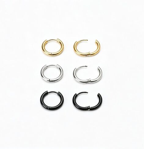 NEWITIN 3 Pairs Stainless Steel Hoop Earrings for Men Hypoallergenic Earring Huggie Cartilage Earring Set Gold Silver Black Small Hoop Earrings Piercing Jewelry for Women Men in Kuwait