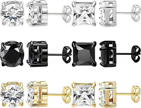 NEWITIN 6 Pairs Stainless Steel Stud Earrings for Men Hypoallergenic Earring 5A+ Cubic Zirconia Studs Earring 18K Gold Plated CZ Diamond Halo Earrings for Women Men in Kuwait