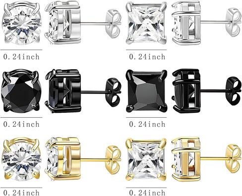 NEWITIN 6 Pairs Stainless Steel Stud Earrings for Men Hypoallergenic Earring 5A+ Cubic Zirconia Studs Earring 18K Gold Plated CZ Diamond Halo Earrings for Women Men in Kuwait