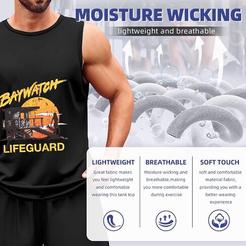 Men's Tank Top,Baywatch Lifeguard Sunset 1989,Summer Undershirt Sleeveless Shirts Muscle Tops in Kuwait