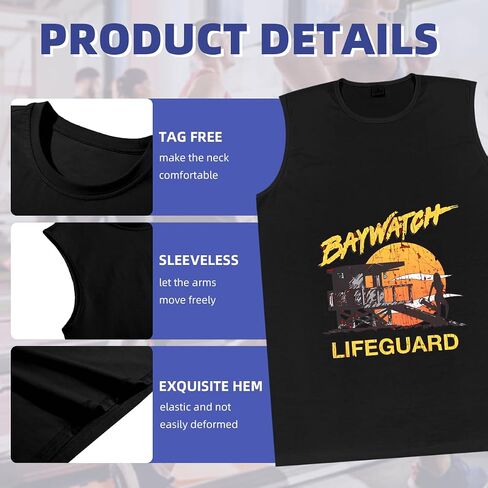 Men's Tank Top,Baywatch Lifeguard Sunset 1989,Summer Undershirt Sleeveless Shirts Muscle Tops in Kuwait