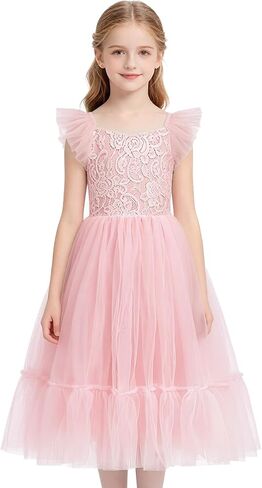 Tutu.kk Flower Girls Dress Ruffled Sleeve A-Line Tulle Tutu Princess Dress for Wedding Birthday Party Formal in Saudi Arabia