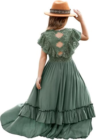 BIBIHOU Girls Lace Dress Boho Backless A Line High Low Hem Party Flower Girl Dress 6-14 Years in Saudi Arabia