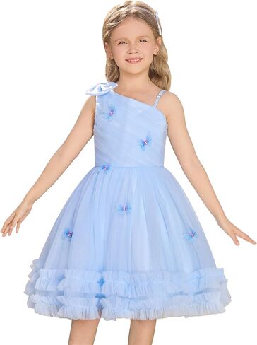 OBEEII Toddler Baby Girls Birthday 3D Butterfly Tulle Tutu Dress Bowknot Princess Party Photoshoot Wedding Flower Girl Dress in Kuwait