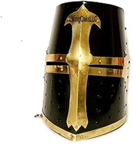 Medieval Knight Crusader Armour Helmet | Black Finish Sugarloaf and Brass Design Templar Helmet| in Saudi Arabia