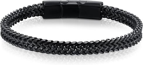 Bracelets for Men-Stainless Steel Magnetic Clasp Franco Chain Mens Bracelet Black, 21cm in Saudi Arabia