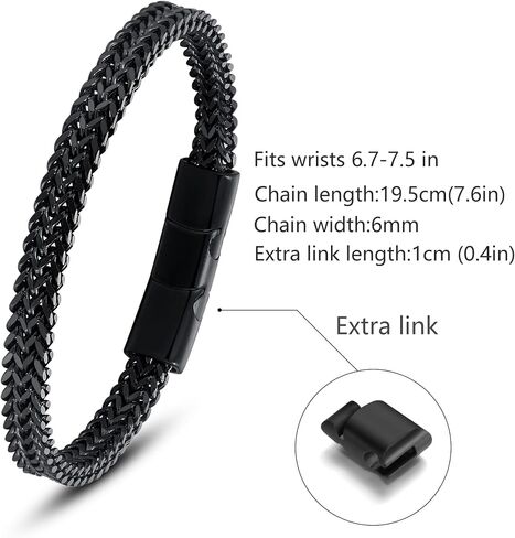Bracelets for Men-Stainless Steel Magnetic Clasp Franco Chain Mens Bracelet Black, 21cm in Saudi Arabia