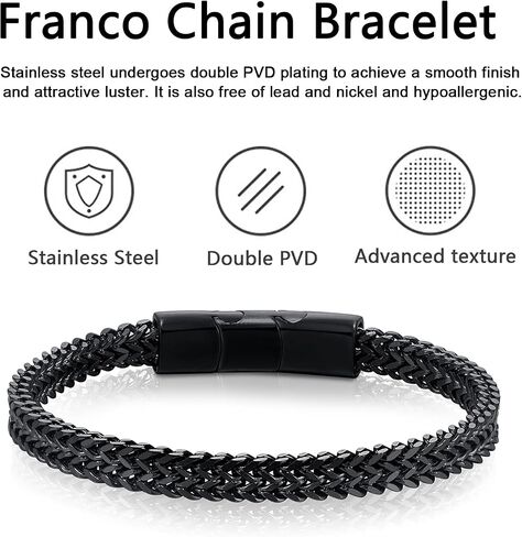 Bracelets for Men-Stainless Steel Magnetic Clasp Franco Chain Mens Bracelet Black, 21cm in Saudi Arabia