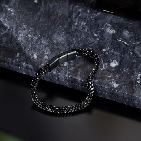 Bracelets for Men-Stainless Steel Magnetic Clasp Franco Chain Mens Bracelet Black, 21cm in Saudi Arabia