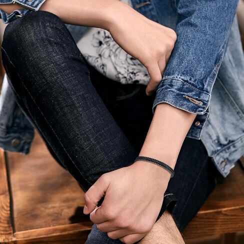 Bracelets for Men-Stainless Steel Magnetic Clasp Franco Chain Mens Bracelet Black, 21cm in Saudi Arabia