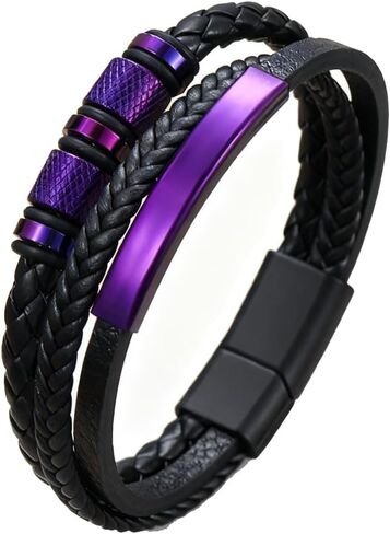 Mens Leather Braided Bracelet Bangle Multi-Layer Colorful Bracelet for Men Stainless Steel Cuff Bracelets Mens Jewelry Gifts in Saudi Arabia