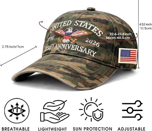 250 Anniversary USA Hat, United States 250th Anniversary Baseball Cap with Eagle, Patriotic Embroidered Independence Day Hat for Men or Women, Gift for Dad Black in Saudi Arabia