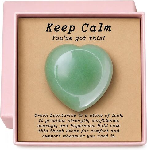 Green Aventurine Worry Stone Thumb Stone for Anxiety Stress Relief, Inspirational Pocket Crystal Heart Gift with Encouragement Card, Comfort Keep Calm Token for Women Men, School Work Travel Self Care in Saudi Arabia