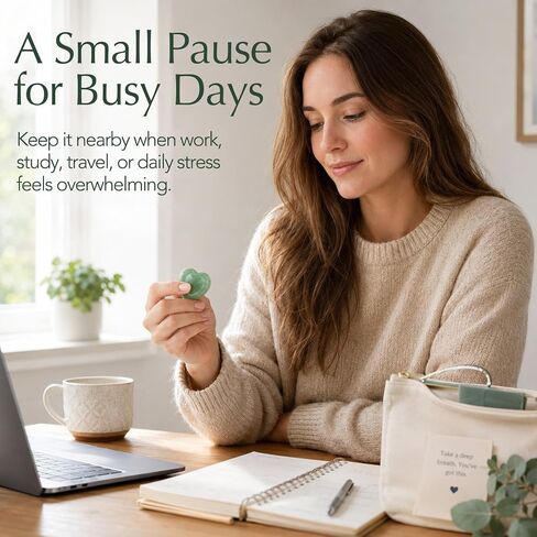 Green Aventurine Worry Stone Thumb Stone for Anxiety Stress Relief, Inspirational Pocket Crystal Heart Gift with Encouragement Card, Comfort Keep Calm Token for Women Men, School Work Travel Self Care in Saudi Arabia