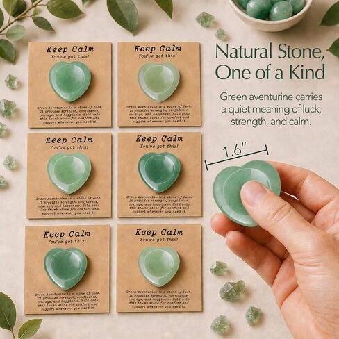 Green Aventurine Worry Stone Thumb Stone for Anxiety Stress Relief, Inspirational Pocket Crystal Heart Gift with Encouragement Card, Comfort Keep Calm Token for Women Men, School Work Travel Self Care in Saudi Arabia