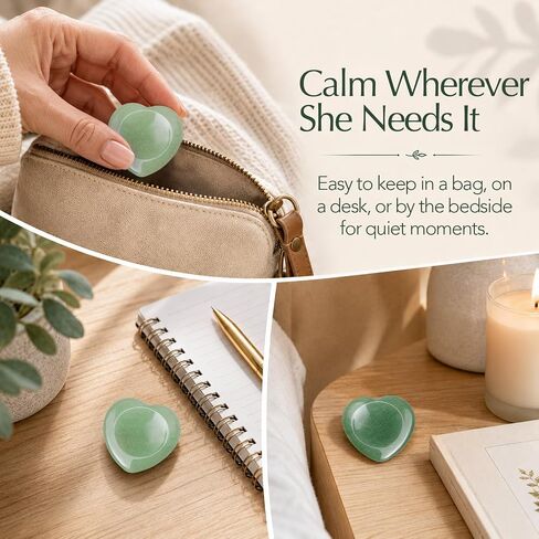Green Aventurine Worry Stone Thumb Stone for Anxiety Stress Relief, Inspirational Pocket Crystal Heart Gift with Encouragement Card, Comfort Keep Calm Token for Women Men, School Work Travel Self Care in Saudi Arabia